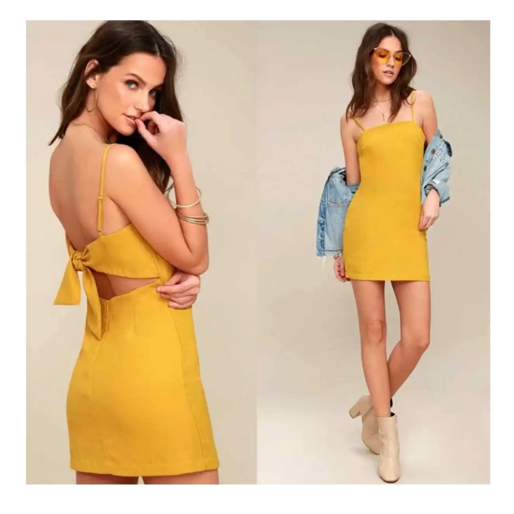 Lulus Yellow Mustard Cami Tie Back Mini Dress